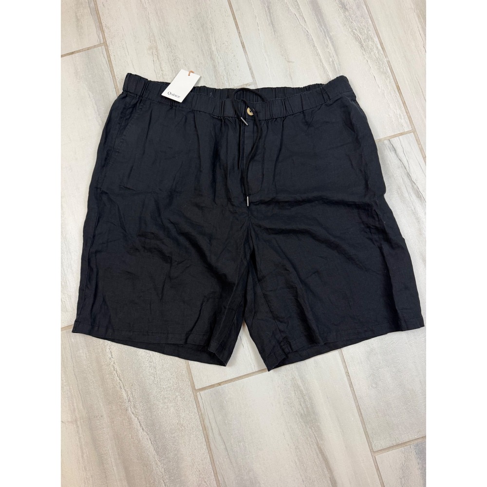 Quince Mens 100% European Linen‎ Shorts Black XXL Drawstring Elastic Waist NEW